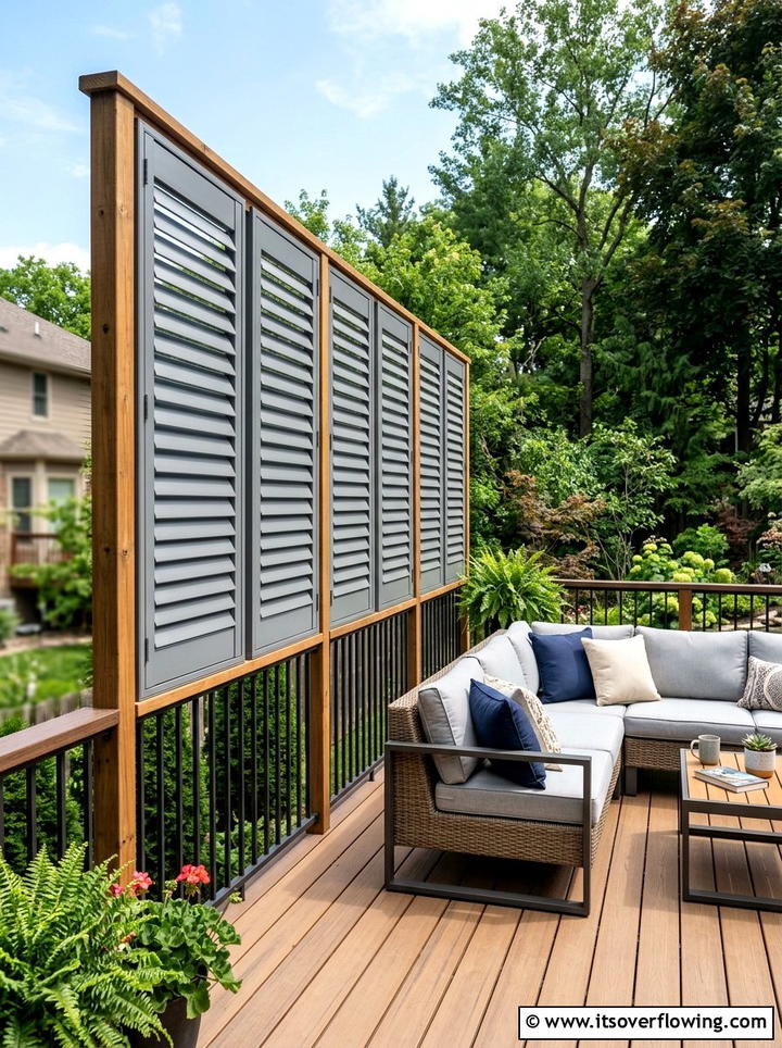 Deck privacy wall - 25 upcycled garden ideas with old shutters