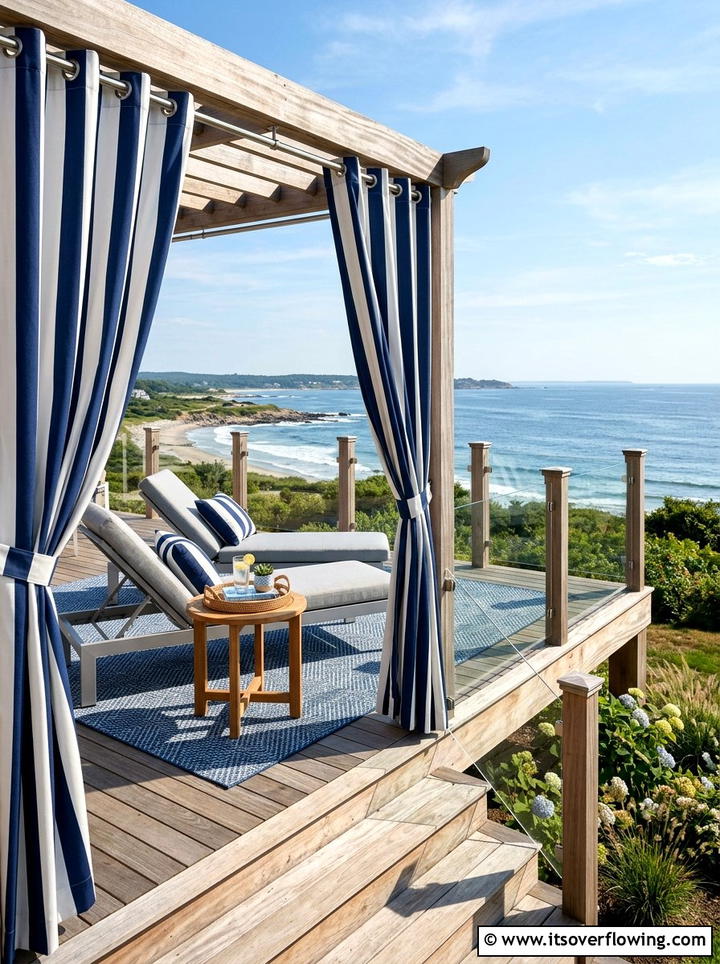 Deck privacy with striped curtains - 25 backyard decorating ideas with outdoor curtains