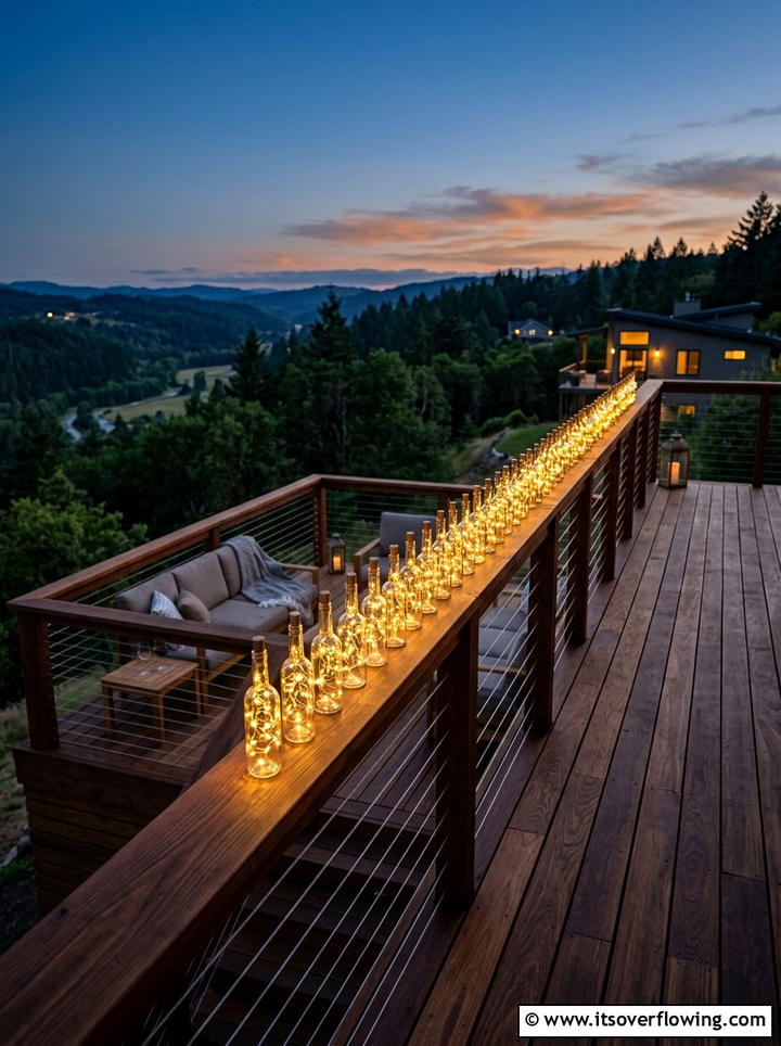 Deck railing bottle lights - 25 garden decor ideas with bottle lights