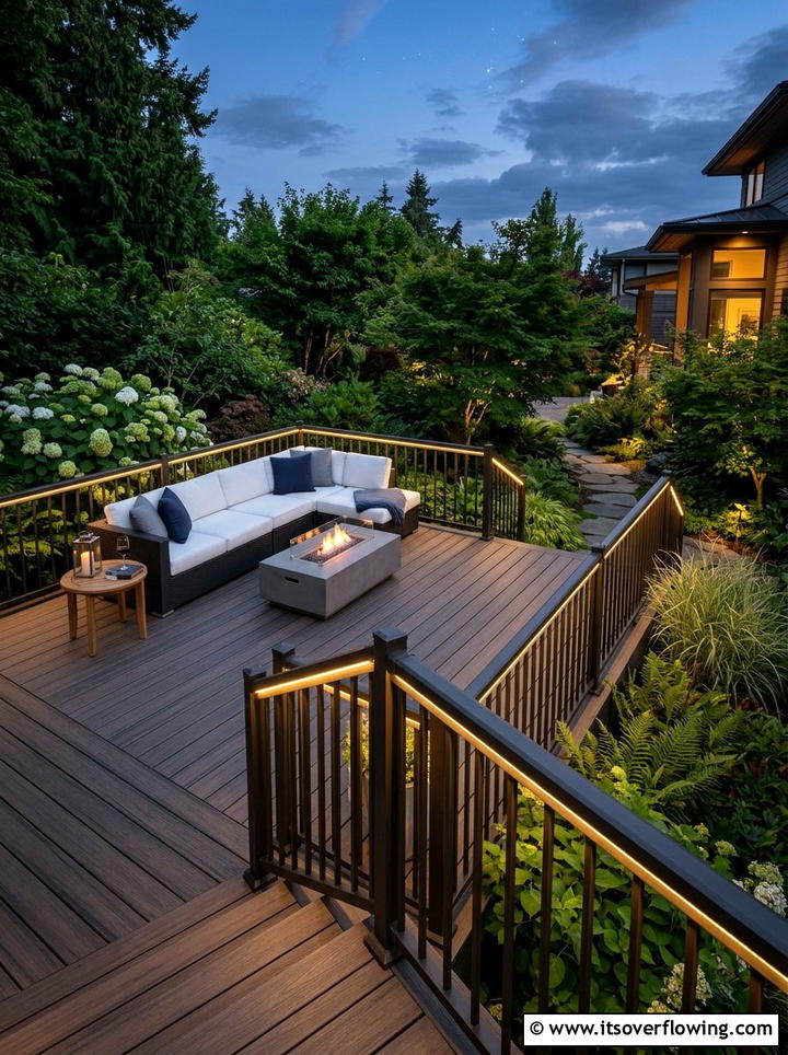 Deck railing lights - 25 backyard decorating ideas with holiday lights
