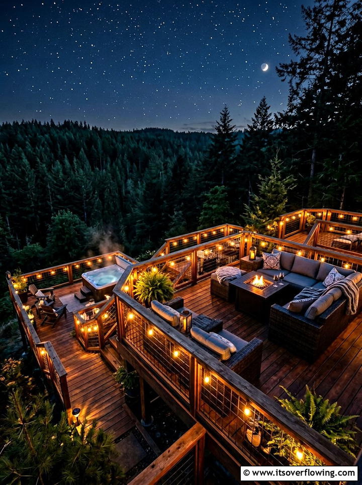 Deck railing lights - 25 garden decor ideas with string bulb lights