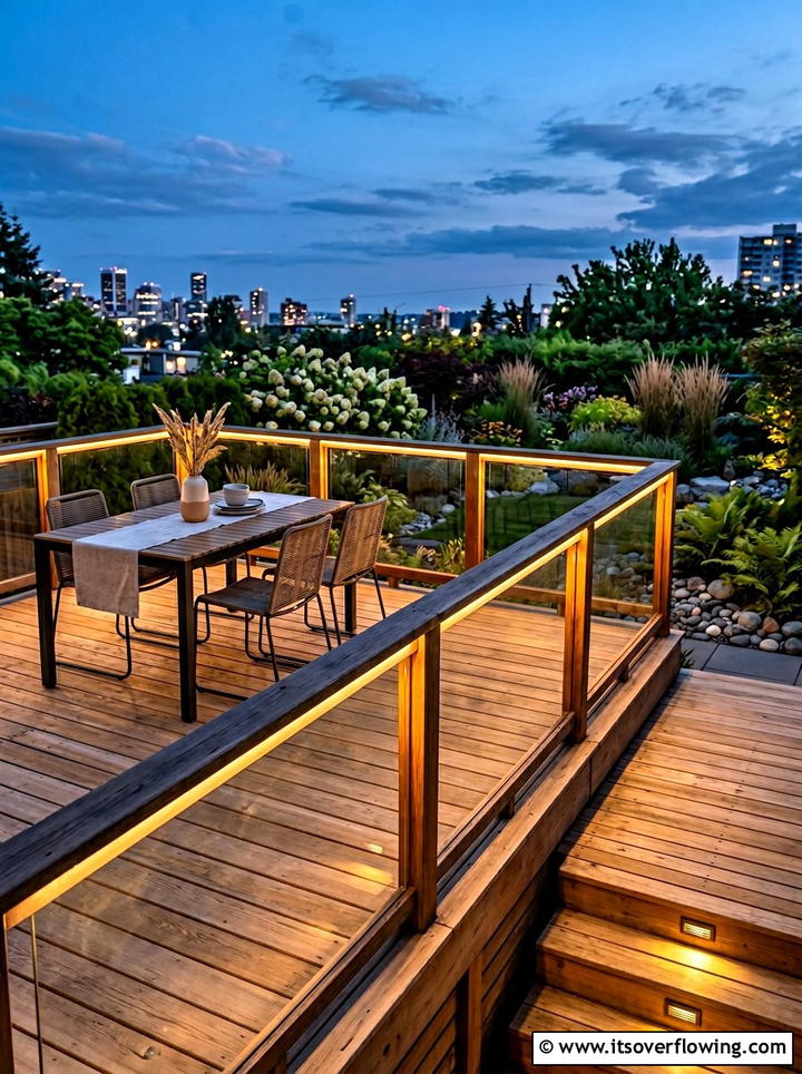 Deck railing lights - 25 garden ideas with string lights