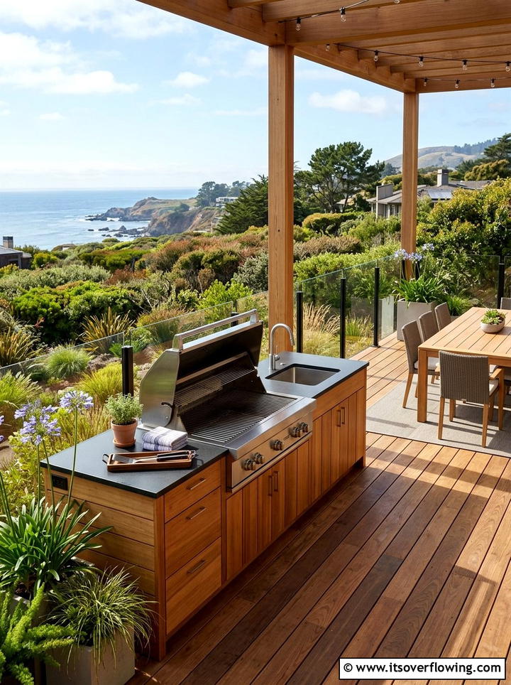 Deck with built in grill - 25 backyard ideas with outdoor kitchen