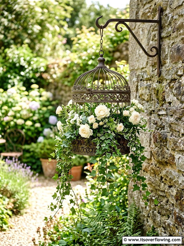Decorative Birdcage Planter For Patio - 25 upcycled garden ideas for small gardens