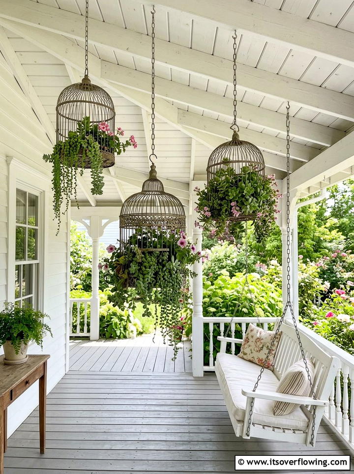 Decorative Birdcage Planter - 25 reusing old things ideas for porch