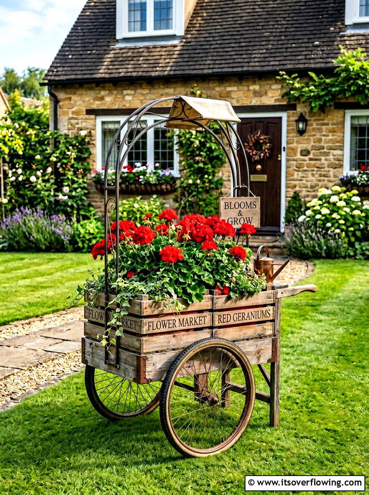 Decorative Crate Flower Cart - 25 garden decor ideas with crates