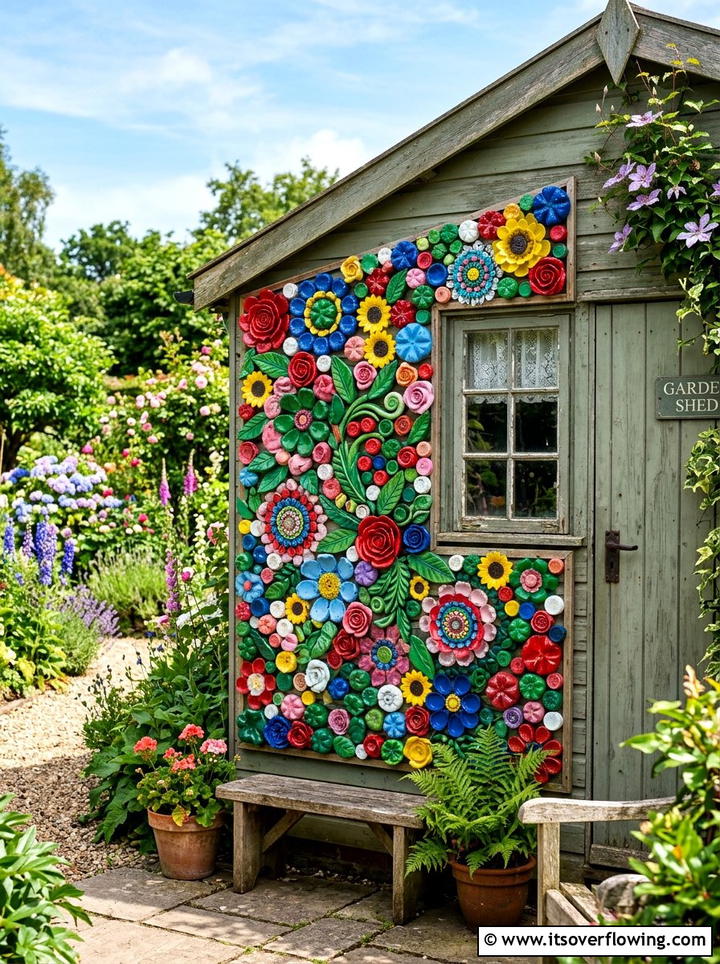Decorative Flower Wall - 25 recycled garden ideas with plastic bottles