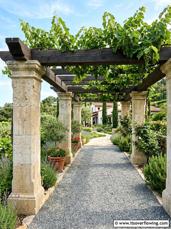 Decorative Grape Arbor With Stone Pillars - 25 creative garden ideas with grape arbor