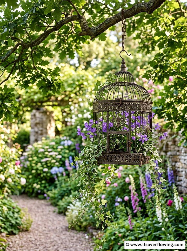 Decorative Metal Birdcage - 25 reusing old things ideas for garden planters