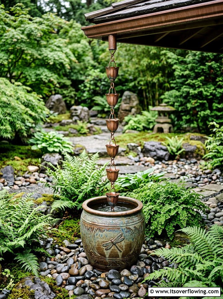 Decorative Rain Chain With Barrel - 25 backyard ideas with rain barrel setup