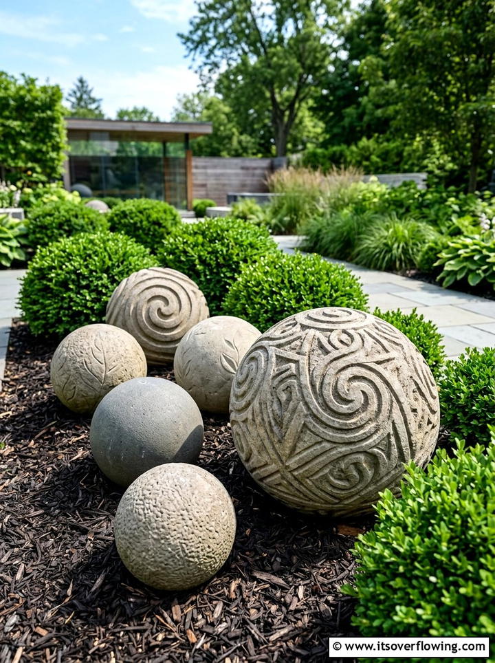 Decorative Stone Spheres - 25 garden decor ideas with stone accents