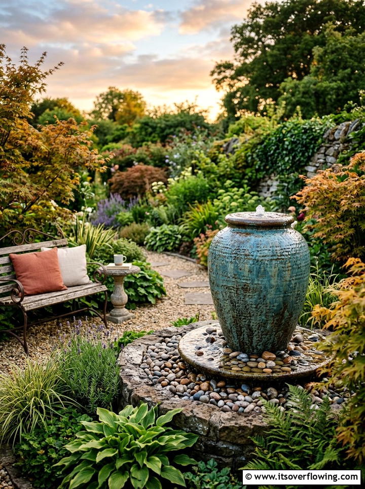 Decorative Urn Waterfall - 25 garden ideas with waterfall