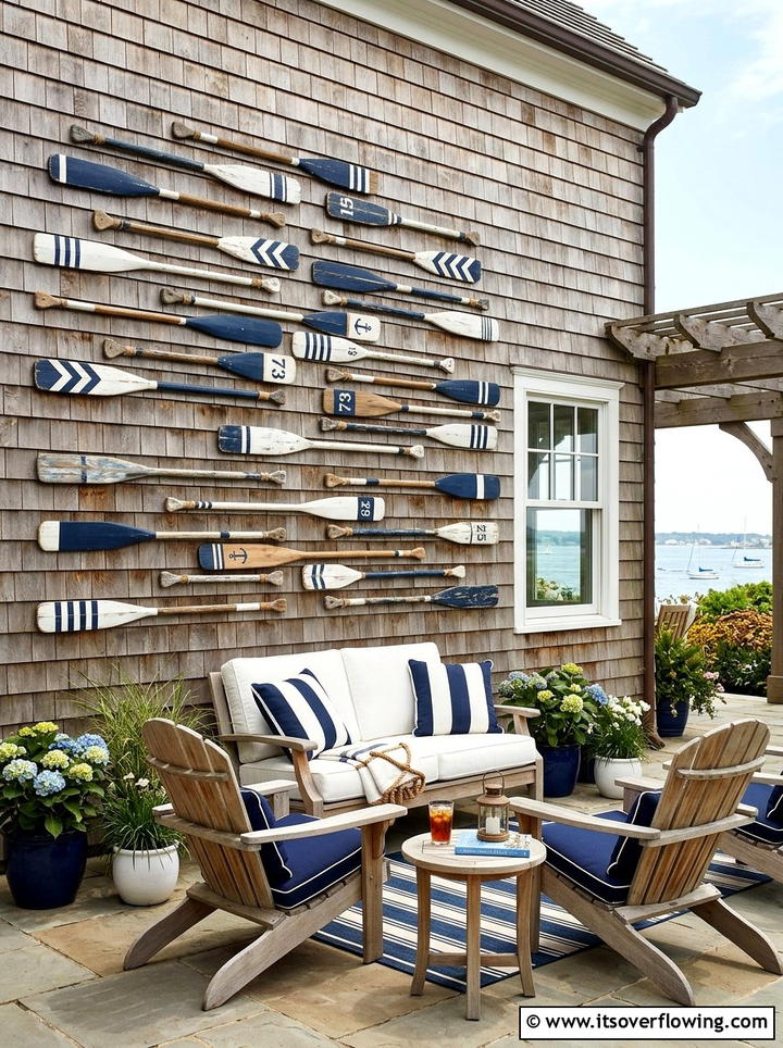 Decorative Wooden Oar Wall - 25 upcycled garden ideas with coastal style