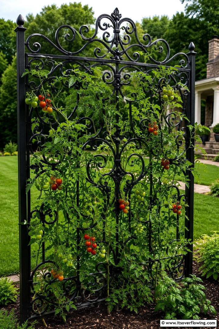 Decorative Wrought Iron Trellis - 30 Tomato Trellis Ideas for Healthy & Space-Saving Gardens