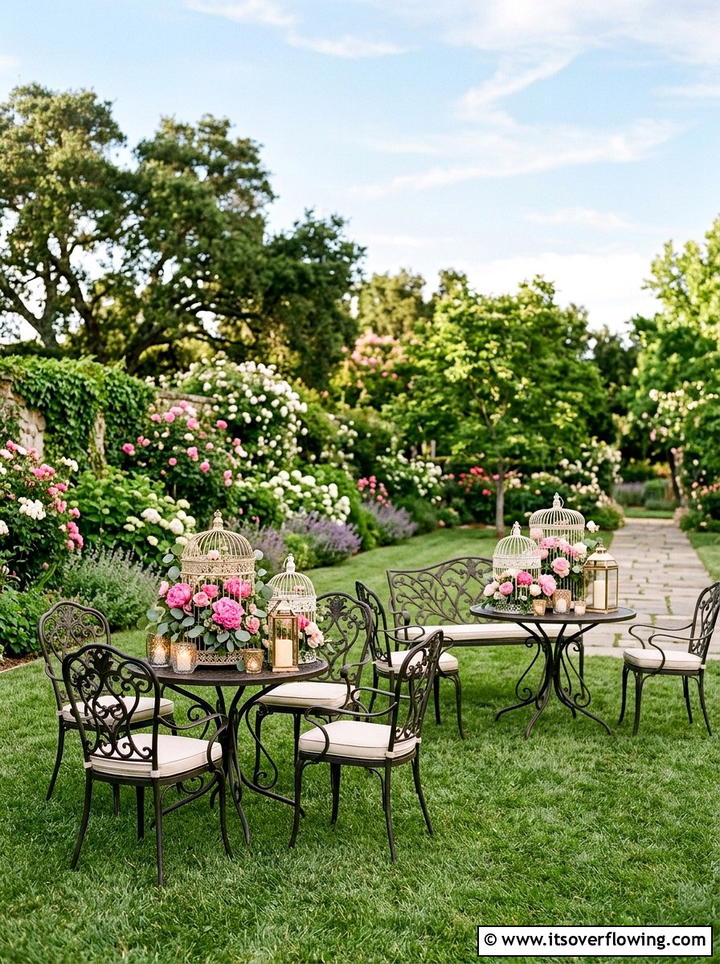 Decorative bird cage - 25 garden decor ideas for outdoor parties
