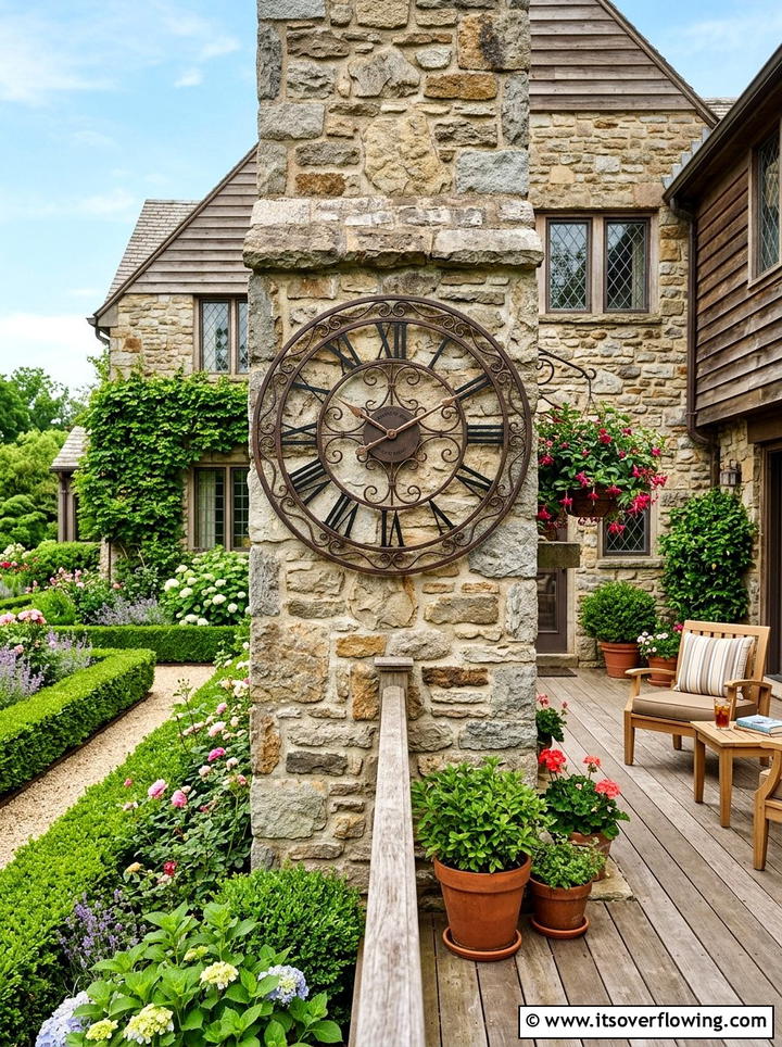 Decorative garden wall clock - 25 garden decor ideas with wall art