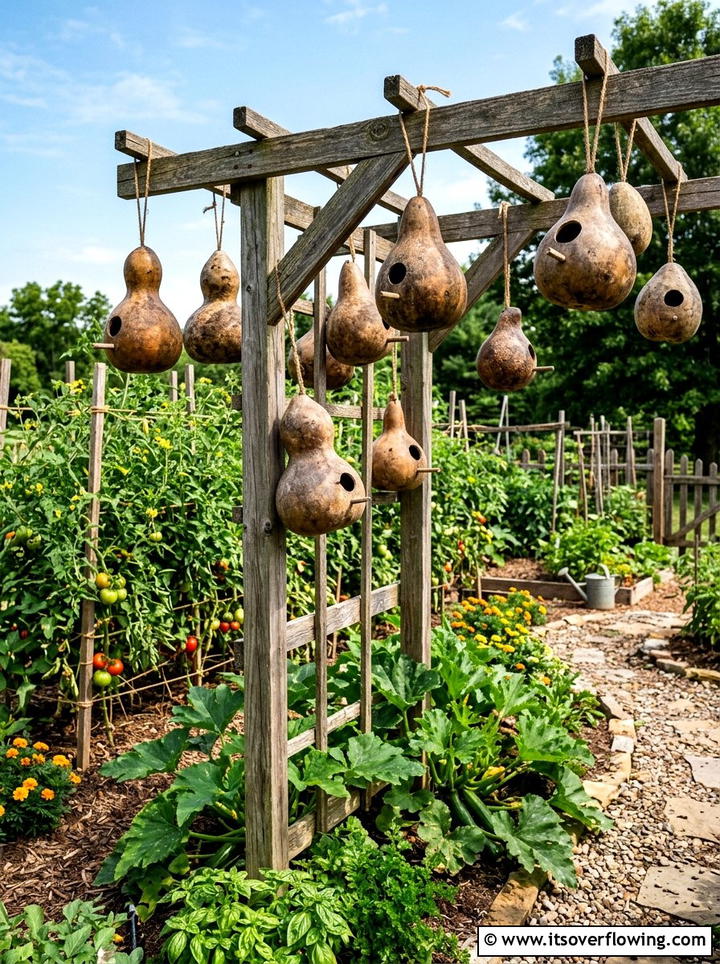 Decorative gourd birdhouse - 25 garden decor ideas with birdhouses