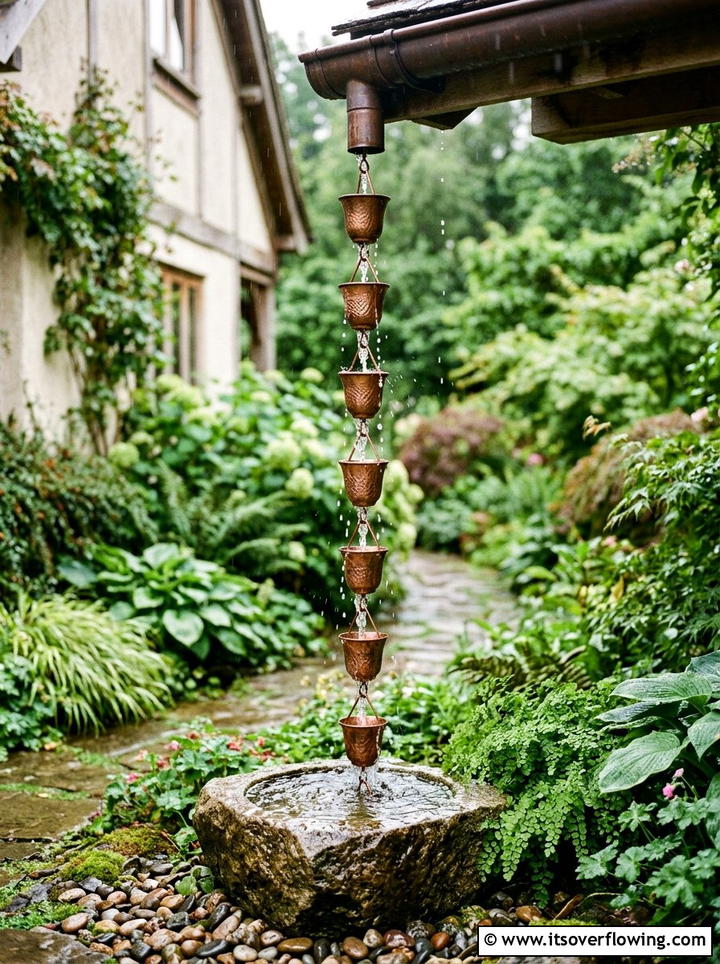 Decorative rain chain - 25 garden ideas for rainy climate