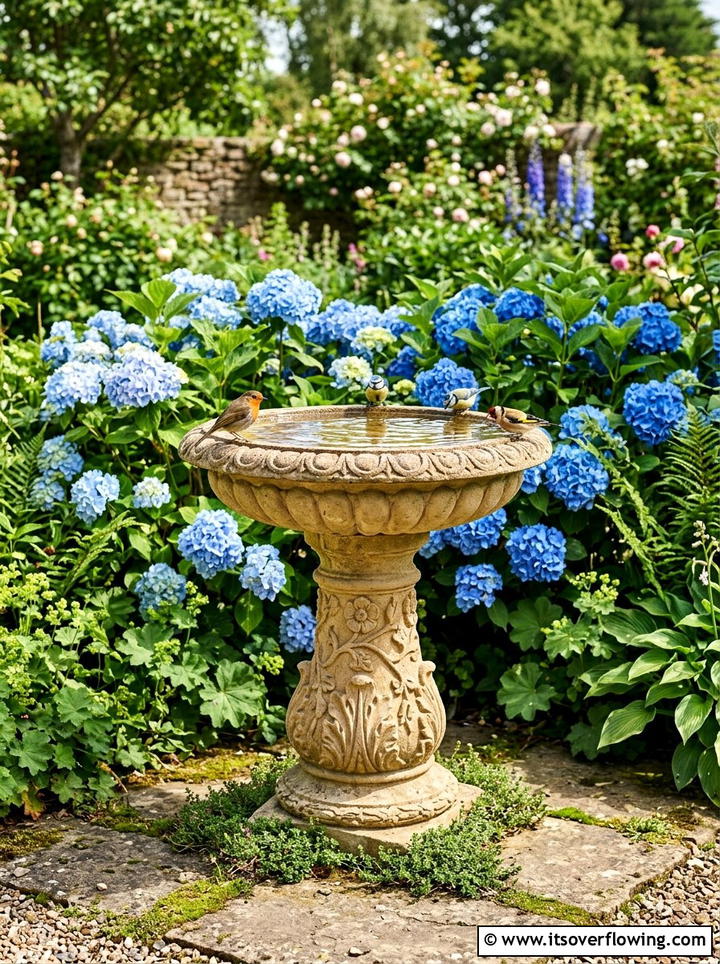 Decorative stone birdbath - 25 garden ideas for english style