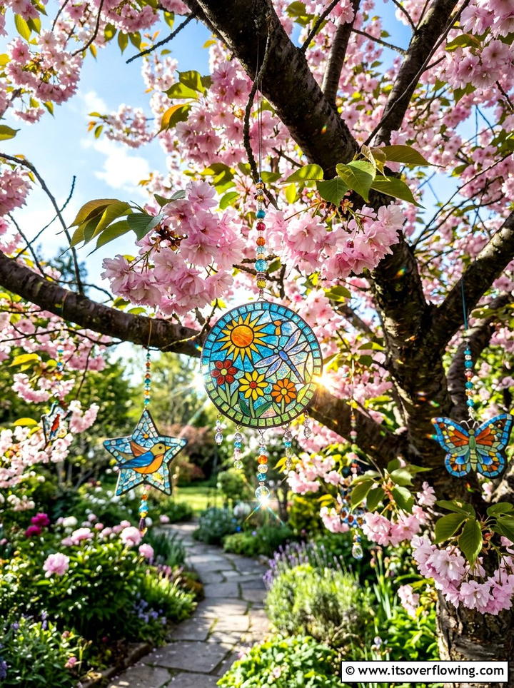 Decorative tile sun catcher - 25 recycled garden ideas with leftover tiles