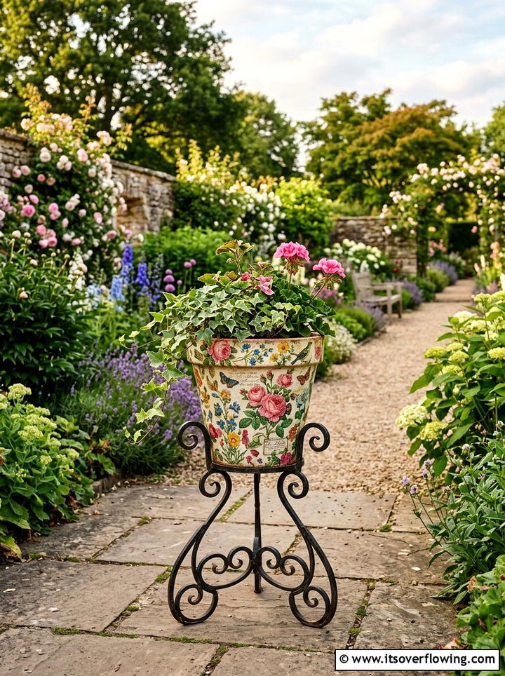 Decoupage Garden Pot - 25 recycled garden ideas with tin cans