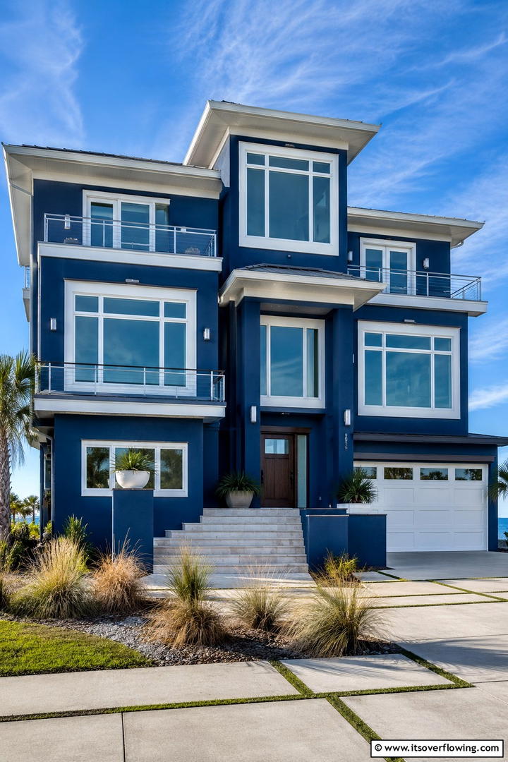 Deep Blue Tranquility - 30 Stucco Color Ideas for Modern and Timeless Home Exteriors