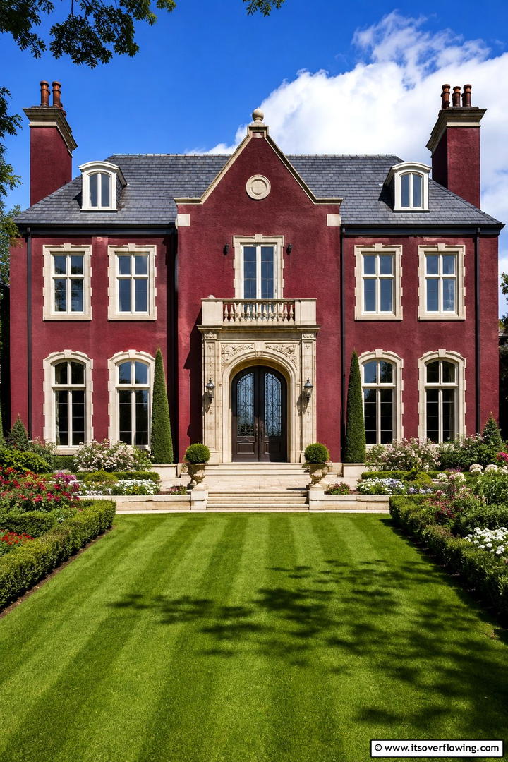 Deep Burgundy Richness - 30 Stucco Color Ideas for Modern and Timeless Home Exteriors