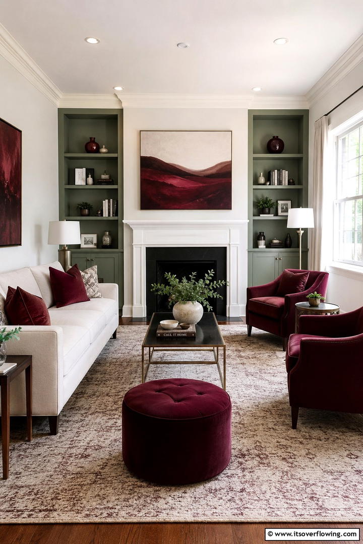 Deep Burgundy Tones - 50 Living Room Fall Decor Ideas for Cozy Autumn Updates