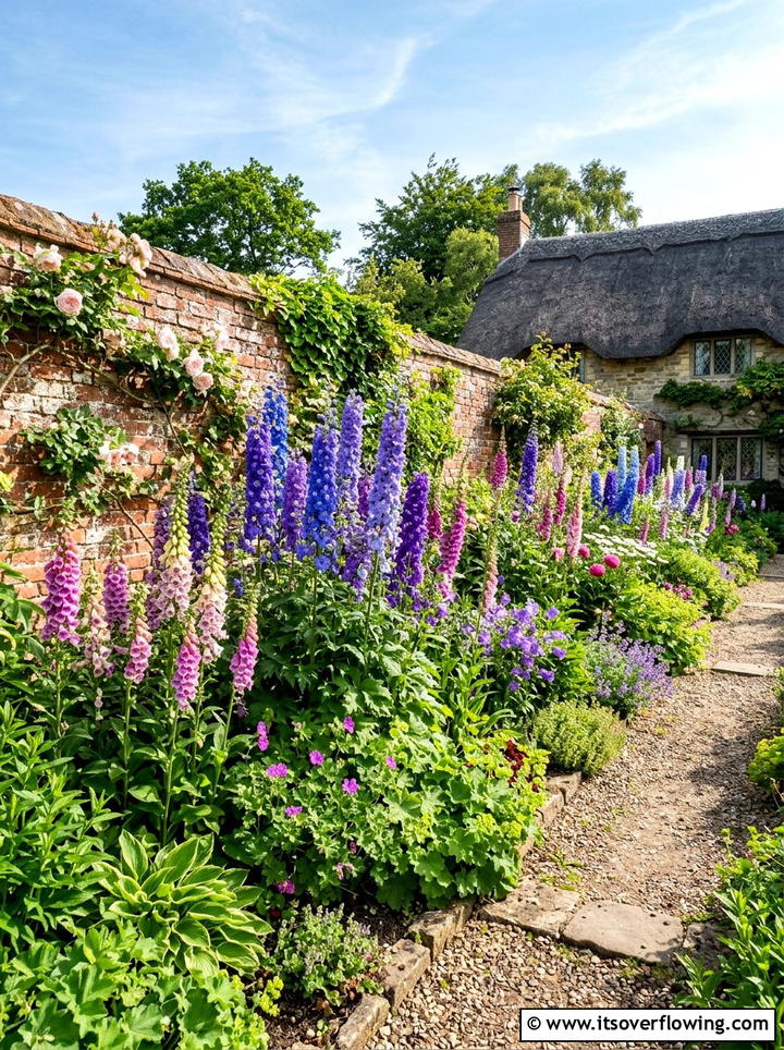 Delphinium And Foxglove Border - 25 creative garden ideas with cottage layering