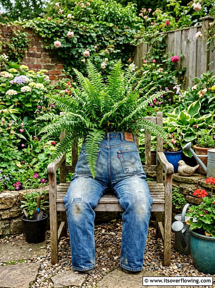 Denim planter - 25 cheap garden ideas with recycled materials