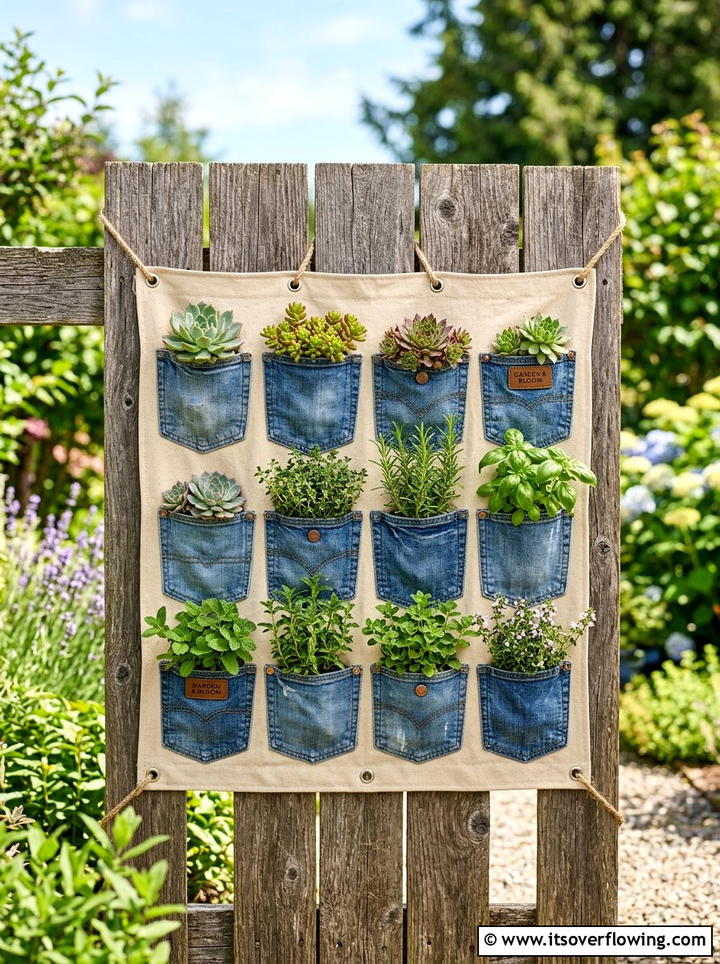 Denim pocket garden - 25 reusing old things ideas for vertical garden