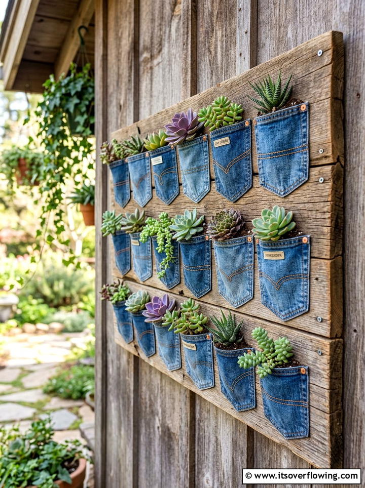 Denim pocket planter - 25 upcycled garden ideas diy