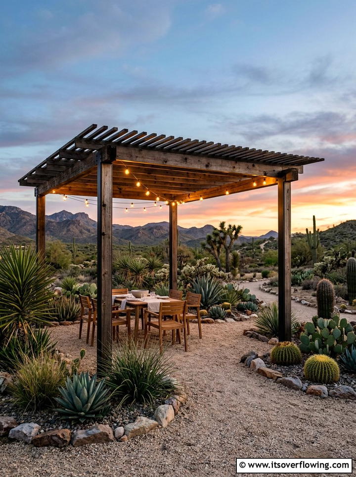 Desert Landscape Pergola Solar Lights - 25 backyard decorating ideas with pergola string lights