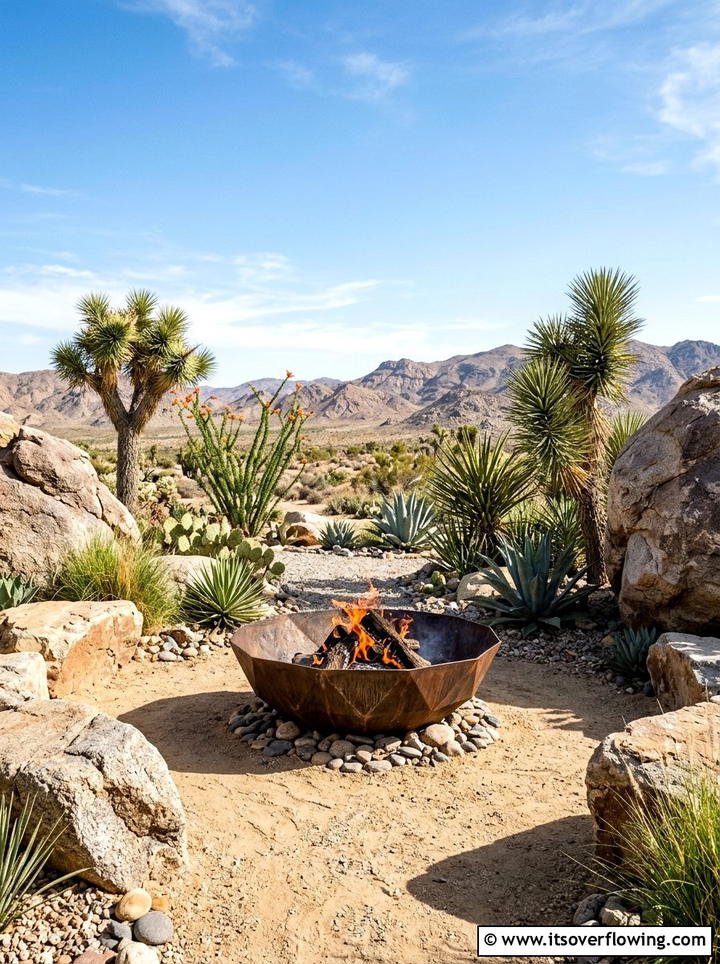 Desert Style Fire Bowl Landscape - 25 small garden ideas with fire bowl
