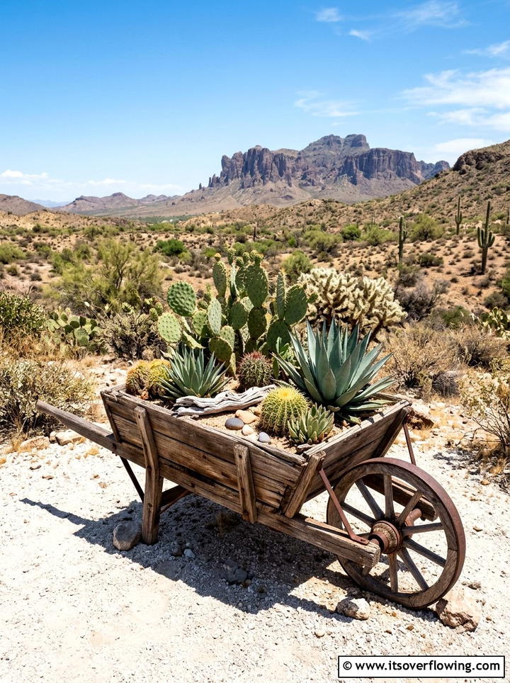 Desert Themed Cacti Wheelbarrow - 25 garden decor ideas with wheelbarrows