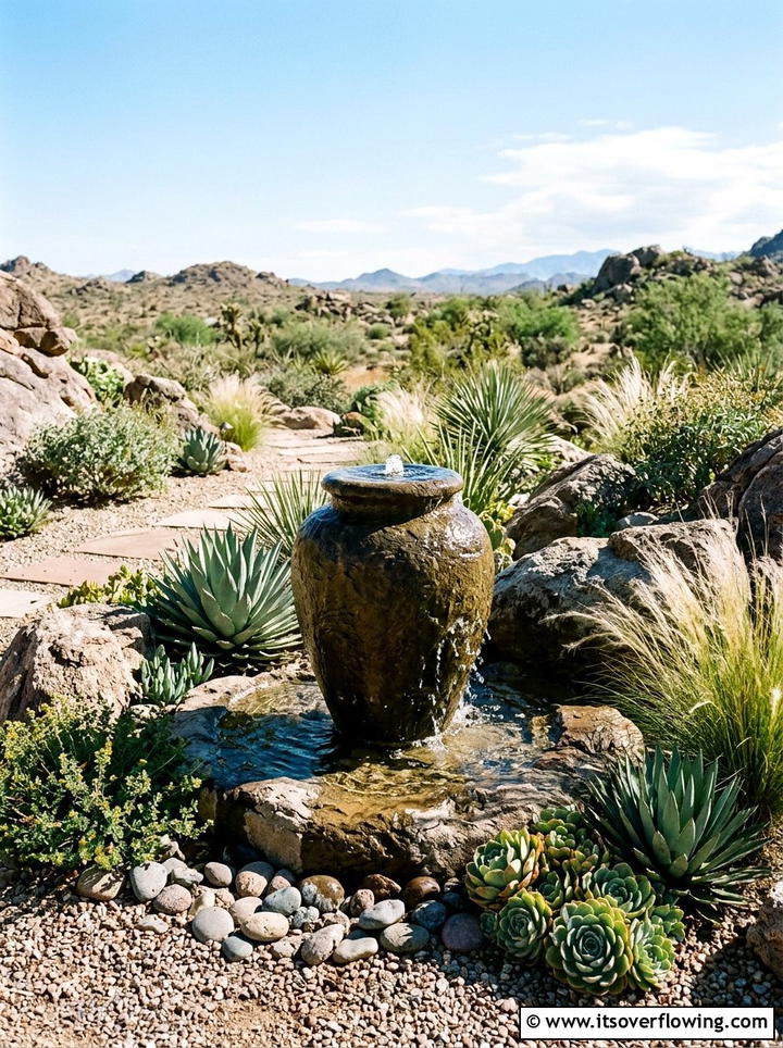 Desert Water Feature - 25 garden decor ideas for desert gardens