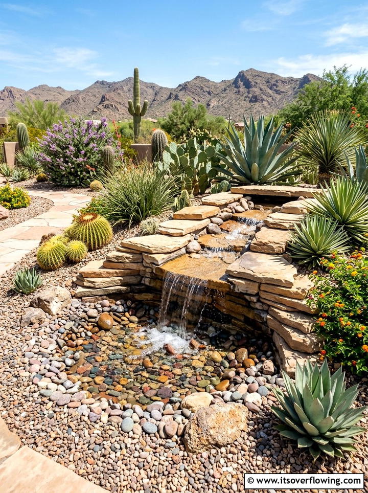 Desert Xeriscape Waterfall - 25 garden ideas with waterfall