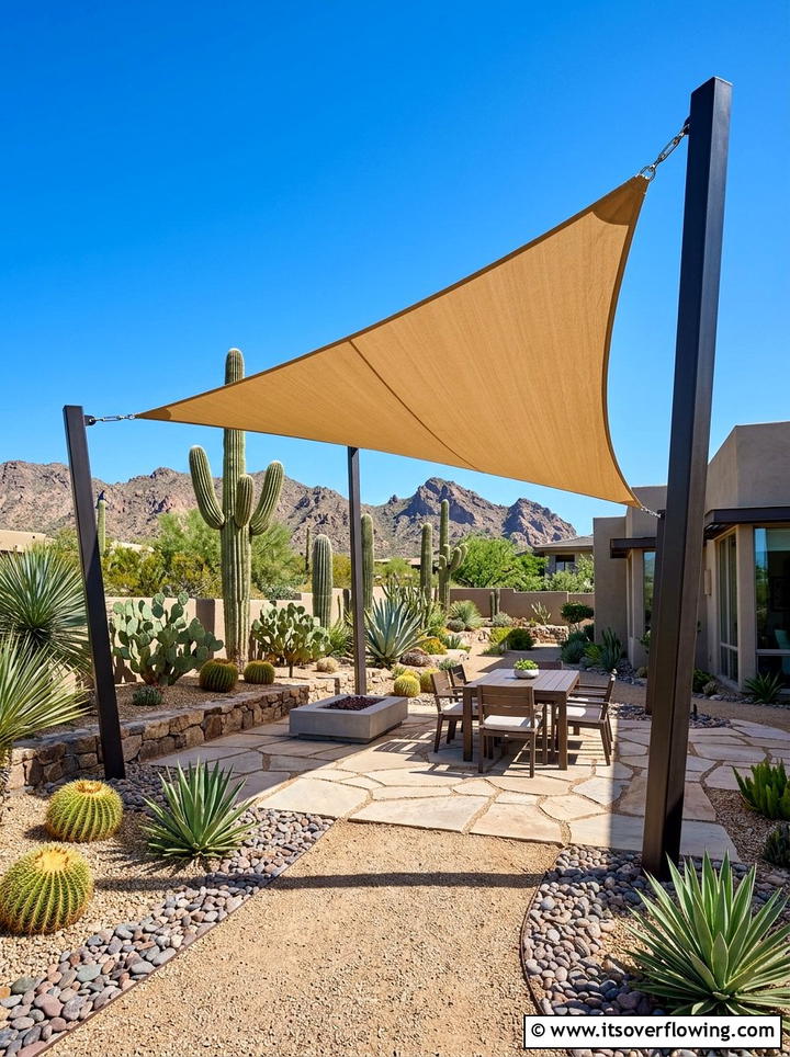 Desert backyard shade sail - 25 backyard decorating ideas with shade sail