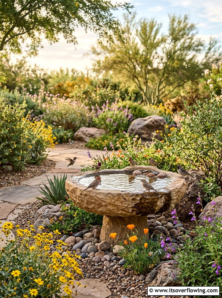 Desert bird bath feature - 25 garden ideas for desert style