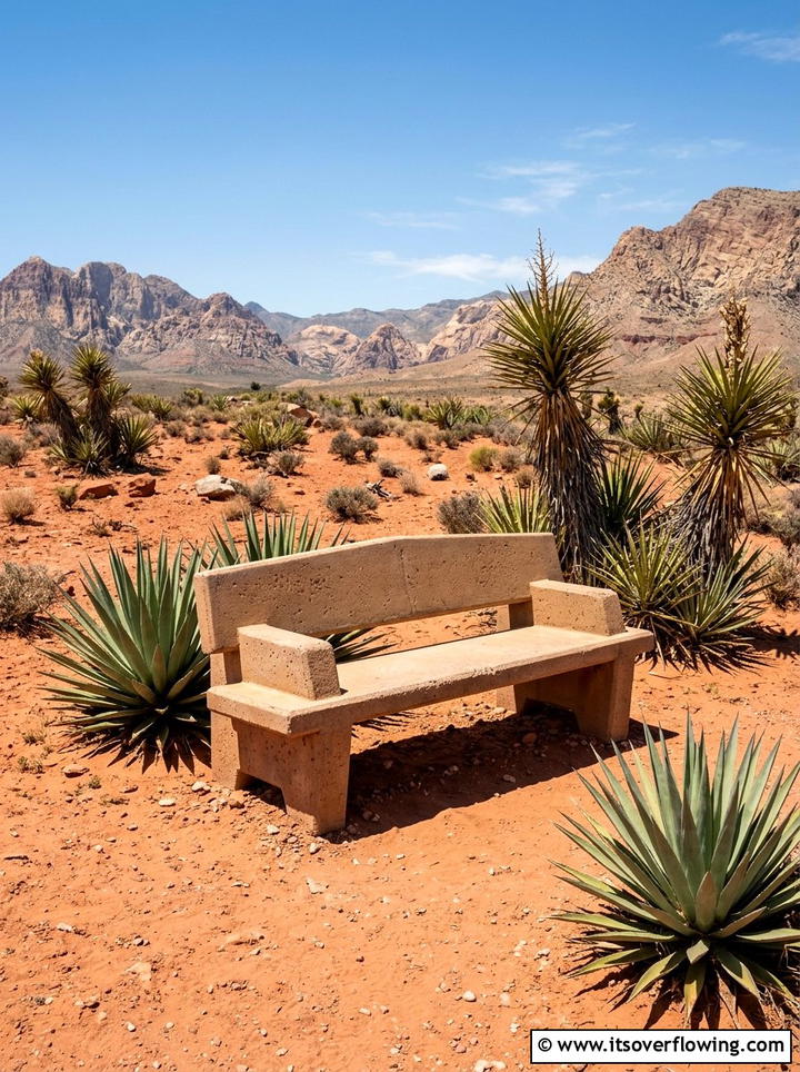 Desert landscape concrete bench - 25 backyard ideas with concrete bench