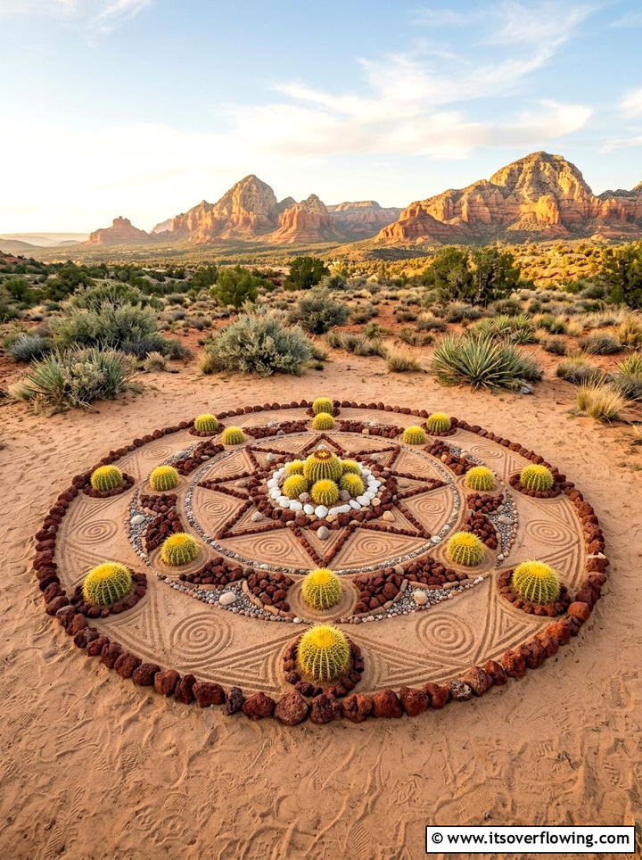 Desert landscape mandala - 25 creative garden ideas with mandala gardens