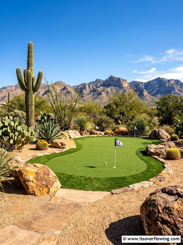 Desert landscape putting green - 25 backyard ideas with putting green