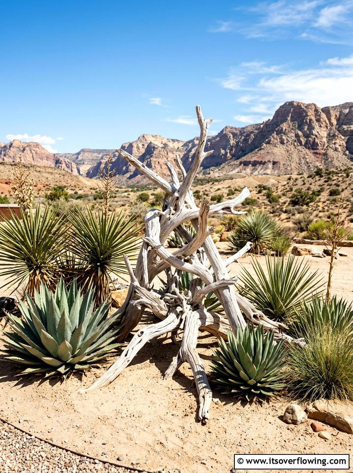 Desert landscape with bleached wood - 25 garden ideas with driftwood sculptures