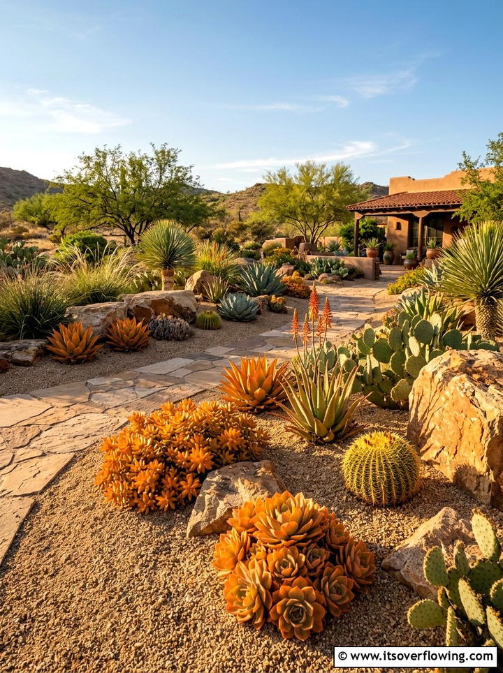 Desert orange and tan garden - 25 garden design ideas with color themes