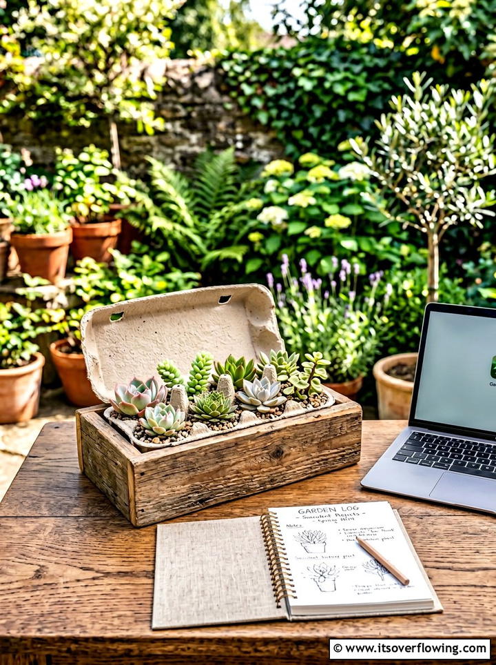 Desktop planter - 25 recycled garden ideas with egg cartons
