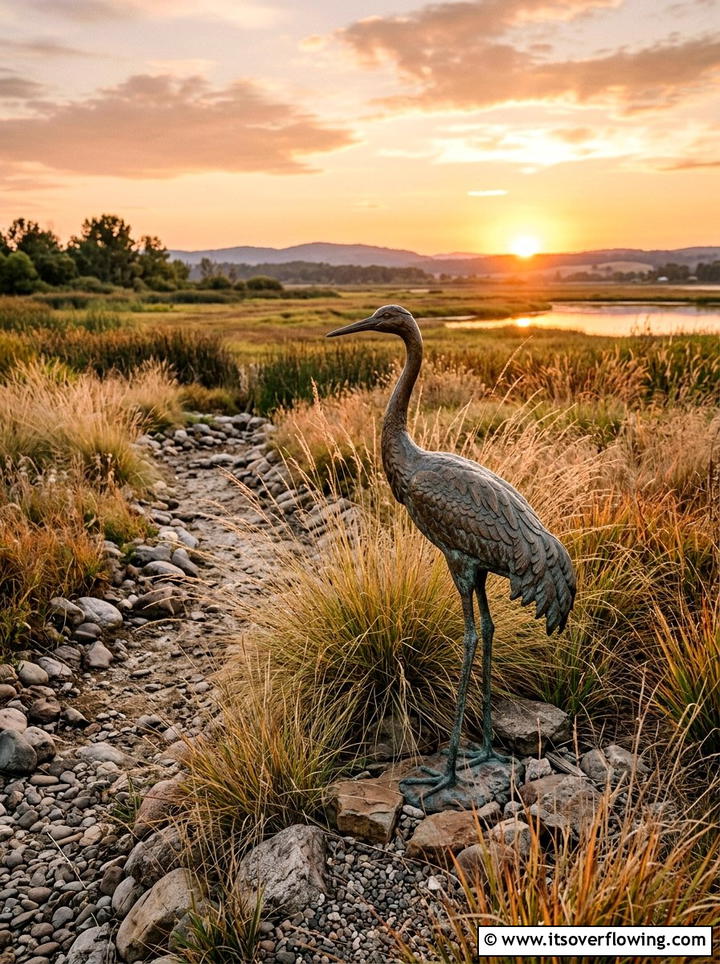 Detailed Bronze Crane Statue - 25 backyard decorating ideas with statues