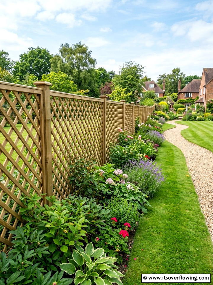 Diagonal grid lattice fence - 25 backyard ideas with lattice wall