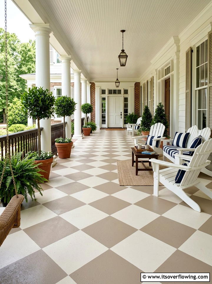 Diamond Pattern Concrete Paint - 25 front porch ideas with stenciled floor
