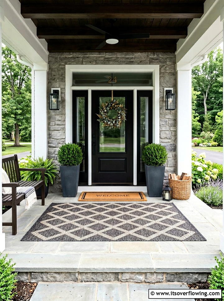 Diamond Pattern Porch Rug - 25 front porch ideas with layered doormats