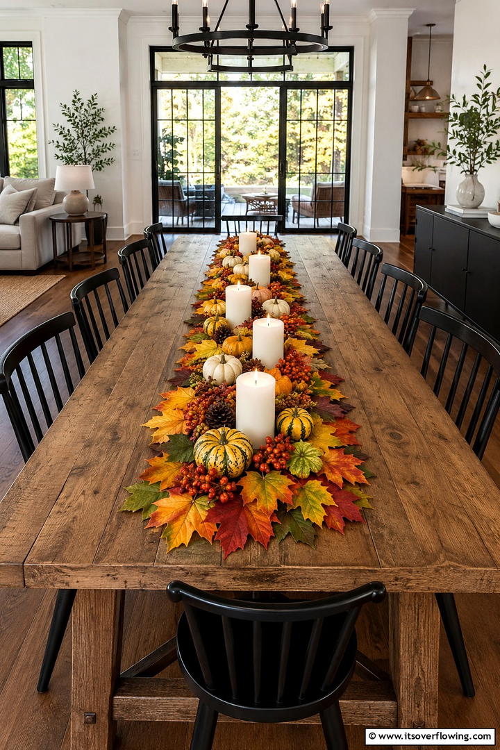 Dining Room Table Runner - 50 Fall Leaves Decor Ideas to Brighten Autumn Rooms